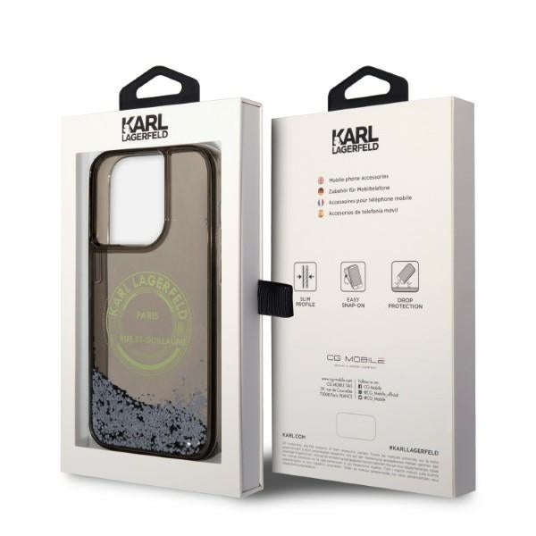 Funda para Apple iPhone 14 Pro, Karl Lagerfeld, Liquid Glitter RSG, Negra