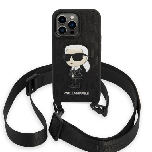 Funda para Apple iPhone 14 Pro, Karl Lagerfeld, Monogram Ikonik Karl, Negra