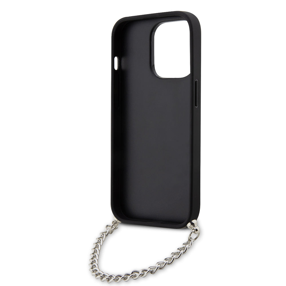 Funda para Apple iPhone 14 Pro, Karl Lagerfeld, Saffiano Monogram Chain, Plateada