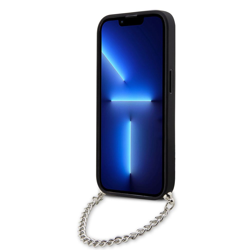Funda para Apple iPhone 14 Pro, Karl Lagerfeld, Saffiano Monogram Chain, Plateada