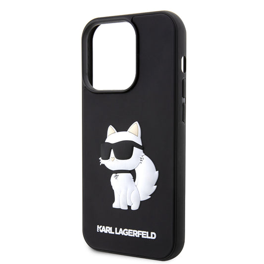 Funda para Apple iPhone 14 Pro Max, Karl Lagerfeld, 3D Rubber Choupette, Negra