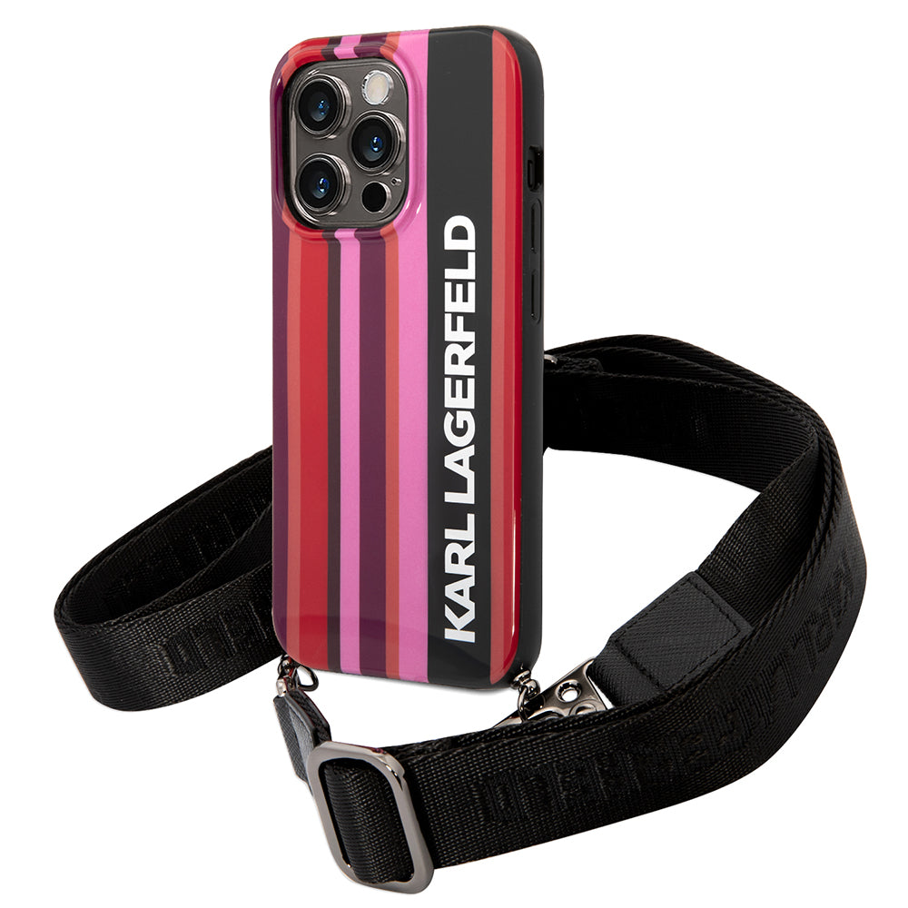 Funda para Apple iPhone 14 Pro Max, Karl Lagerfeld, Color Stripes with Strap, Rosa