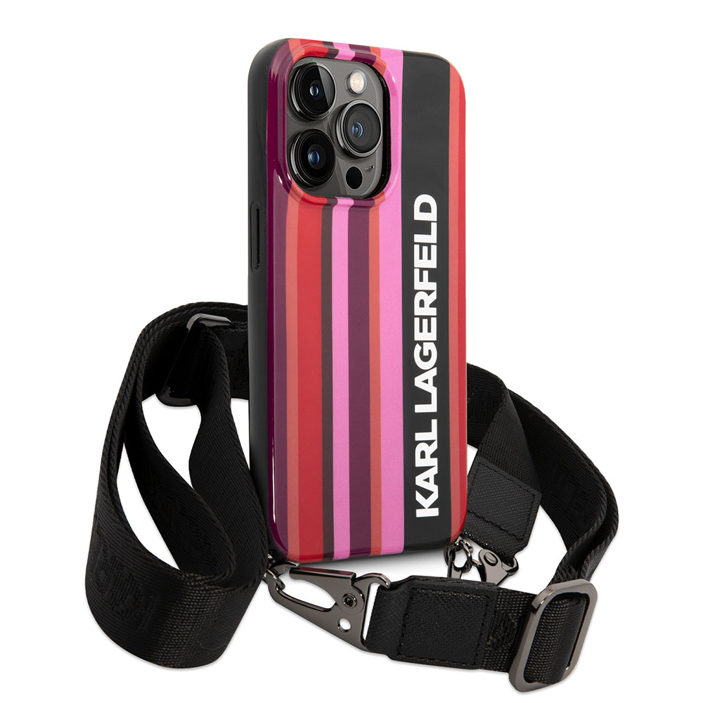 Funda para Apple iPhone 14 Pro Max, Karl Lagerfeld, Color Stripes with Strap, Rosa
