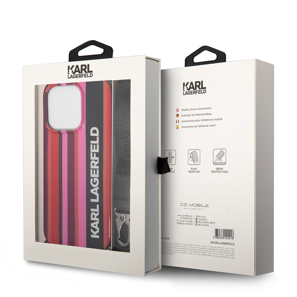 Funda para Apple iPhone 14 Pro Max, Karl Lagerfeld, Color Stripes with Strap, Rosa