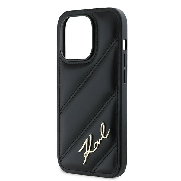 Funda para Apple iPhone 14 Pro Max, Karl Lagerfeld, Diagonal Quilted Script, Negra