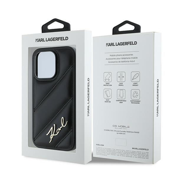 Funda para Apple iPhone 14 Pro Max, Karl Lagerfeld, Diagonal Quilted Script, Negra