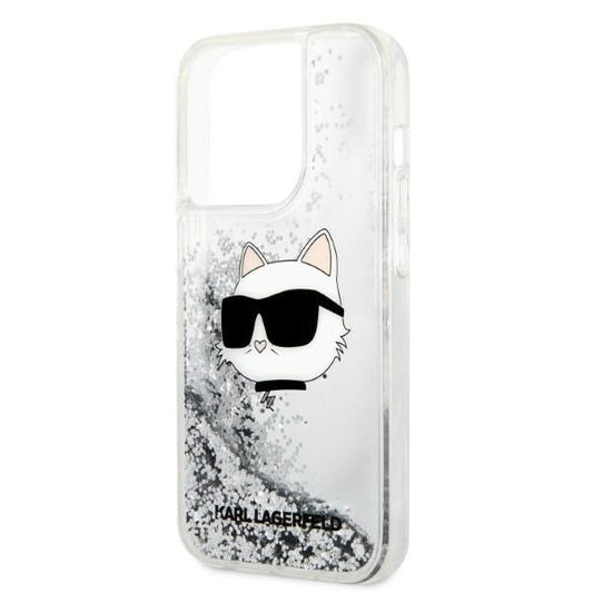 Funda para Apple iPhone 14 Pro Max, Karl Lagerfeld, Glitter Choupette's Head, Plateada.