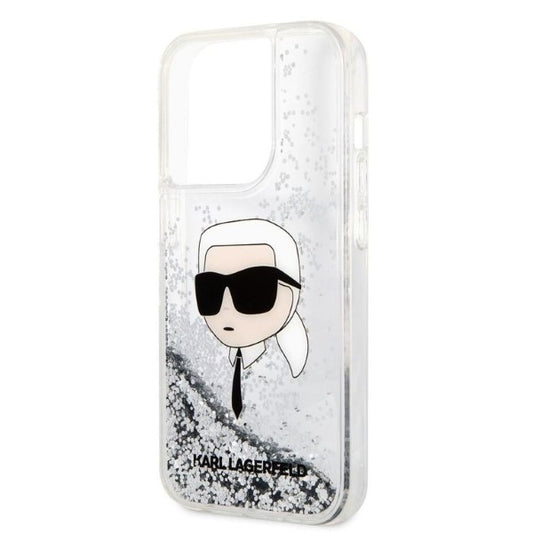 Funda para Apple iPhone 14 Pro Max, Karl Lagerfeld, Glitter Karl's Head, Plateada.