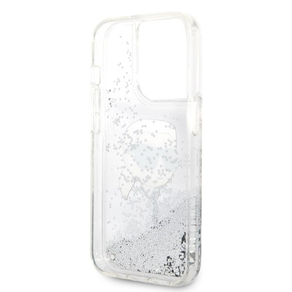 Funda para Apple iPhone 14 Pro Max, Karl Lagerfeld, Glitter Karl's Head, Plateada.