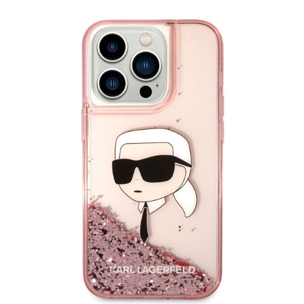 Funda para Apple iPhone 14 Pro Max, Karl Lagerfeld, Glitter Karl's Head, Rosa.