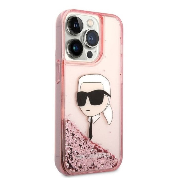 Funda para Apple iPhone 14 Pro Max, Karl Lagerfeld, Glitter Karl's Head, Rosa.