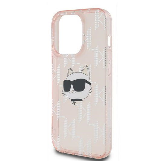 Funda para Apple iPhone 14 Pro Max, Karl Lagerfeld, IML Luxury Monogram Choupette's Head, Rosa