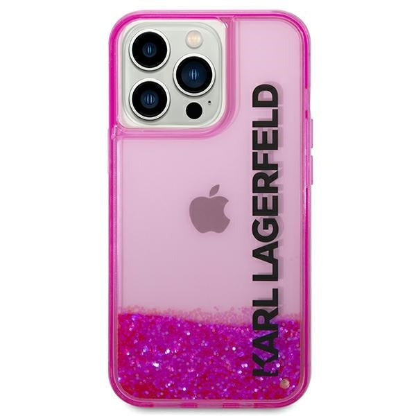 Funda para Apple iPhone 14 Pro Max, Karl Lagerfeld, Liquid Glitter KL Logo, Rosa.