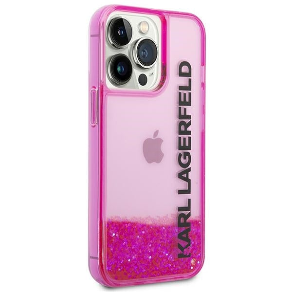 Funda para Apple iPhone 14 Pro Max, Karl Lagerfeld, Liquid Glitter KL Logo, Rosa.
