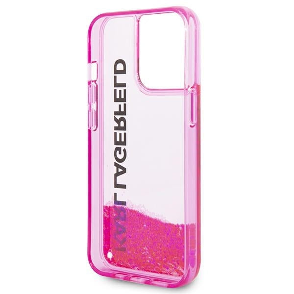 Funda para Apple iPhone 14 Pro Max, Karl Lagerfeld, Liquid Glitter KL Logo, Rosa.