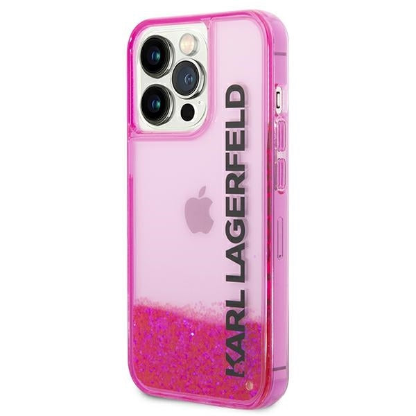 Funda para Apple iPhone 14 Pro Max, Karl Lagerfeld, Liquid Glitter KL Logo, Rosa.