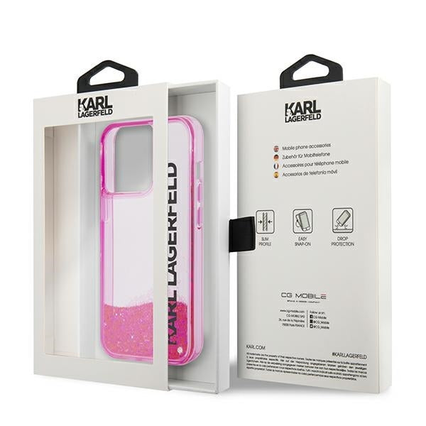 Funda para Apple iPhone 14 Pro Max, Karl Lagerfeld, Liquid Glitter KL Logo, Rosa.