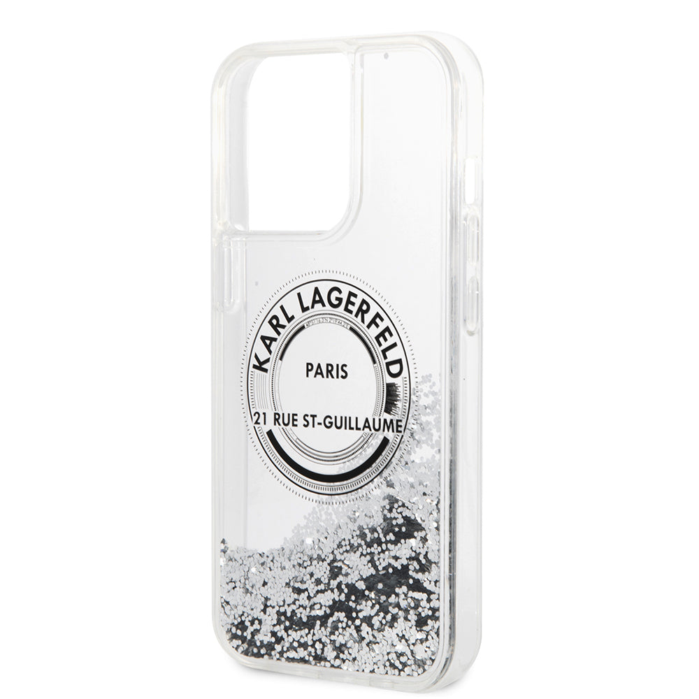 Funda para Apple iPhone 14 Pro Max, Karl Lagerfeld, Liquid Glitter RSG, Plateada.