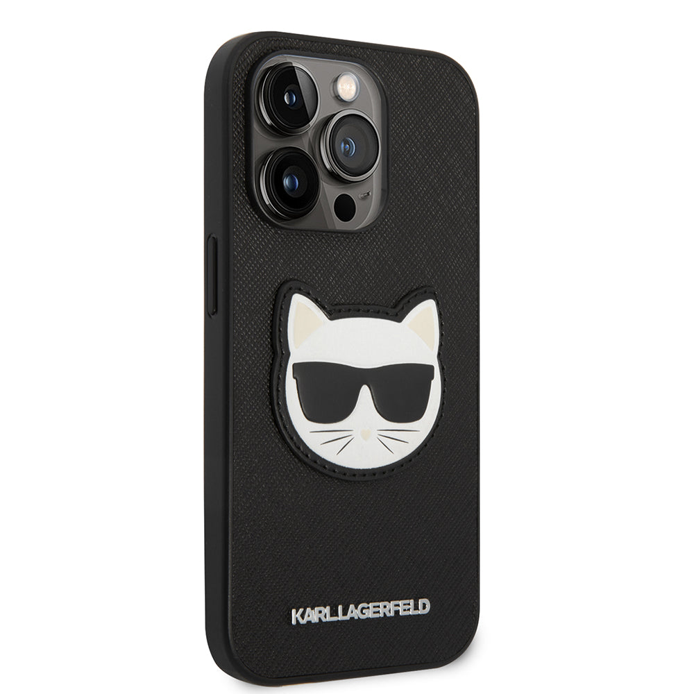 Funda para Apple iPhone 14 Pro Max, Karl Lagerfeld, Saffiano Choupette's Head, Negra