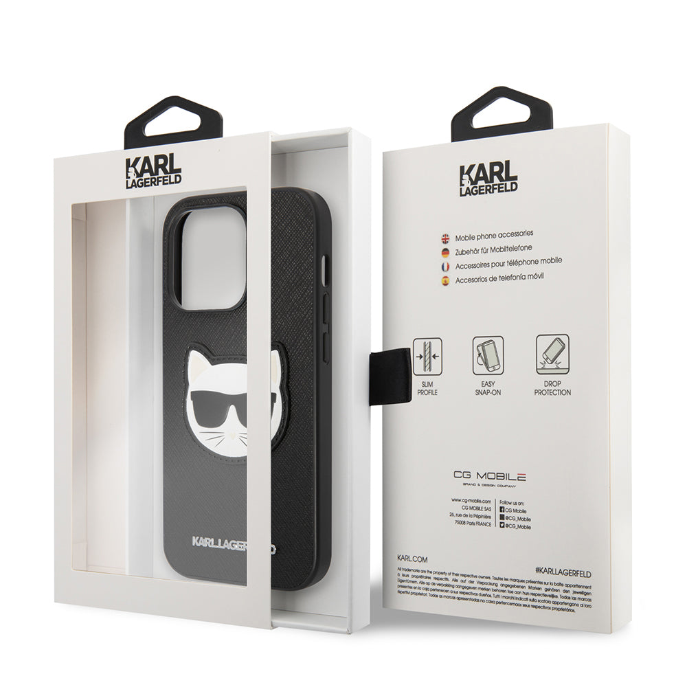 Funda para Apple iPhone 14 Pro Max, Karl Lagerfeld, Saffiano Choupette's Head, Negra
