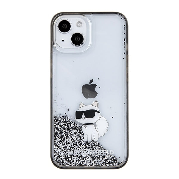 Funda para Apple iPhone 15 / 14 / 13, Karl Lagerfeld, Liquid Glitter Choupette, Transparente