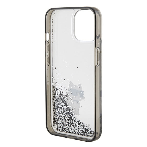 Funda para Apple iPhone 15 / 14 / 13, Karl Lagerfeld, Liquid Glitter Choupette, Transparente