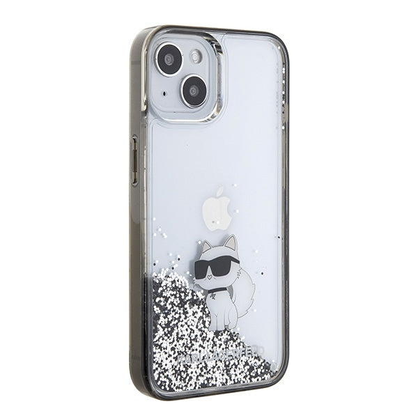 Funda para Apple iPhone 15 / 14 / 13, Karl Lagerfeld, Liquid Glitter Choupette, Transparente