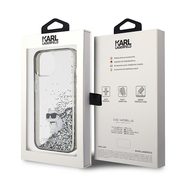Funda para Apple iPhone 15 / 14 / 13, Karl Lagerfeld, Liquid Glitter Choupette, Transparente
