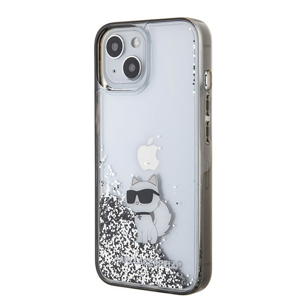Funda para Apple iPhone 15 / 14 / 13, Karl Lagerfeld, Liquid Glitter Choupette, Transparente