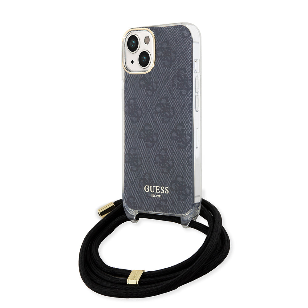 Funda para Apple iPhone 15, Guess, 4G IML Printed Crossbody, Negra