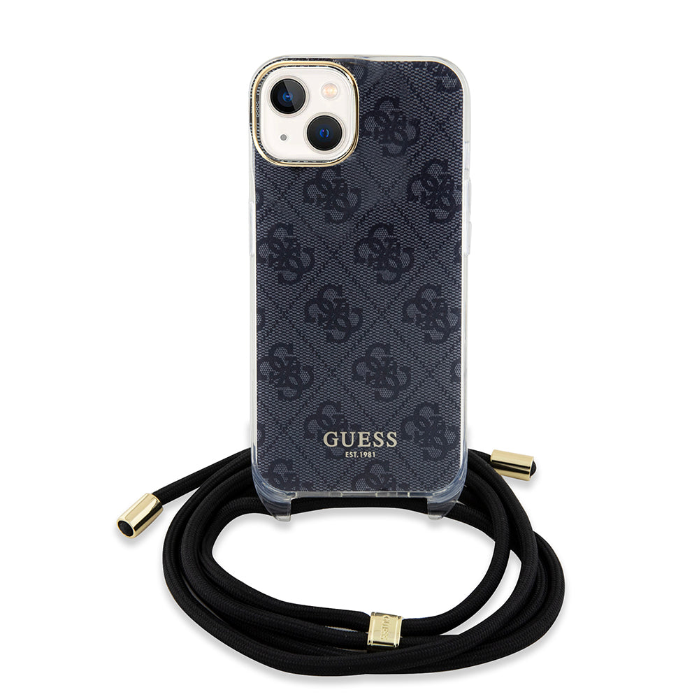 Funda para Apple iPhone 15, Guess, 4G IML Printed Crossbody, Negra