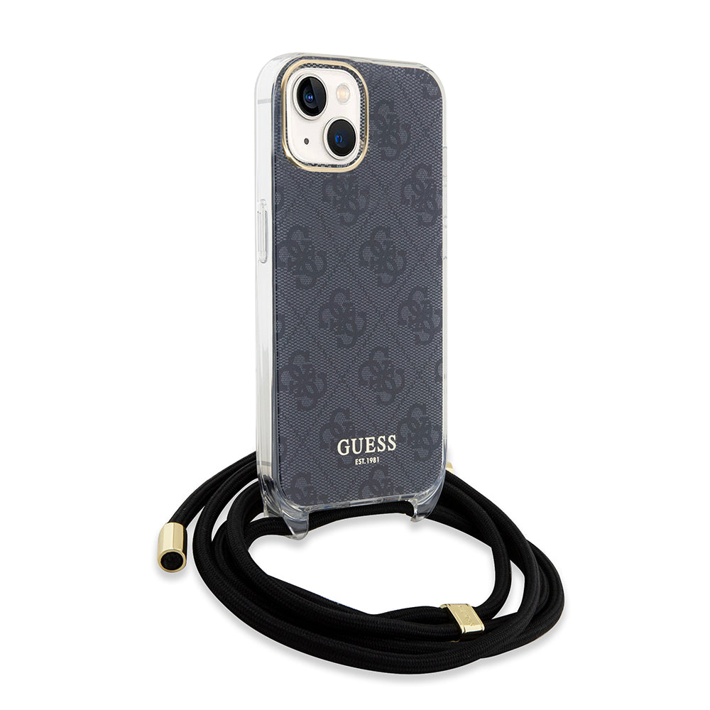 Funda para Apple iPhone 15, Guess, 4G IML Printed Crossbody, Negra