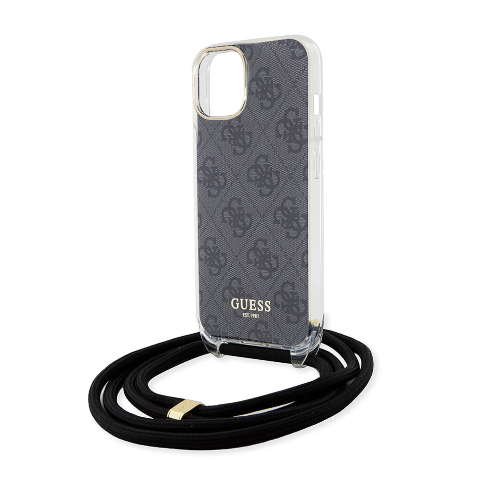 Funda para Apple iPhone 15, Guess, 4G IML Printed Crossbody, Negra