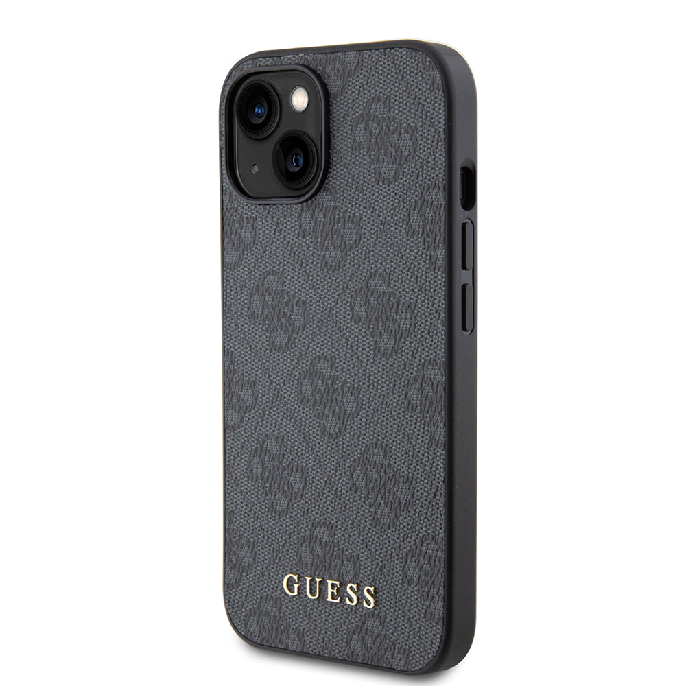 Funda para Apple iPhone 15, Guess, 4G Metal Gold Logo, Gris