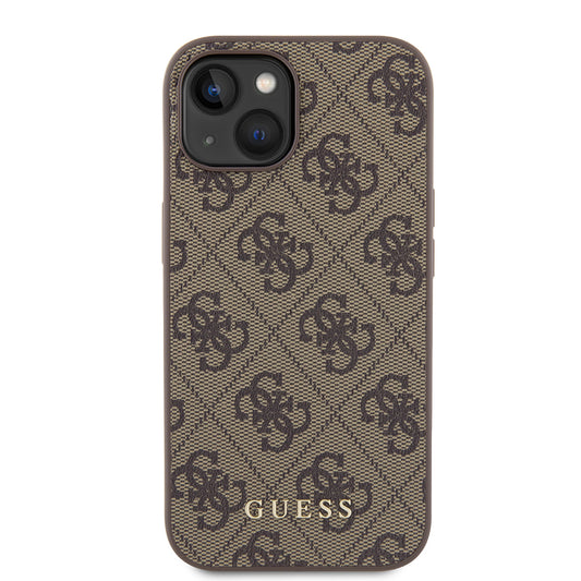 Funda para Apple iPhone 15, Guess, 4G Metal Gold Logo, Marrón