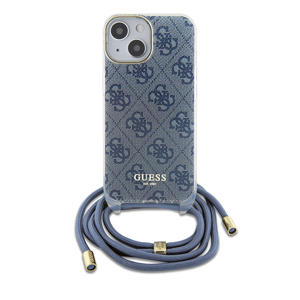 Funda para Apple iPhone 15, Guess, Crossbody Cord 4G Print, Azul
