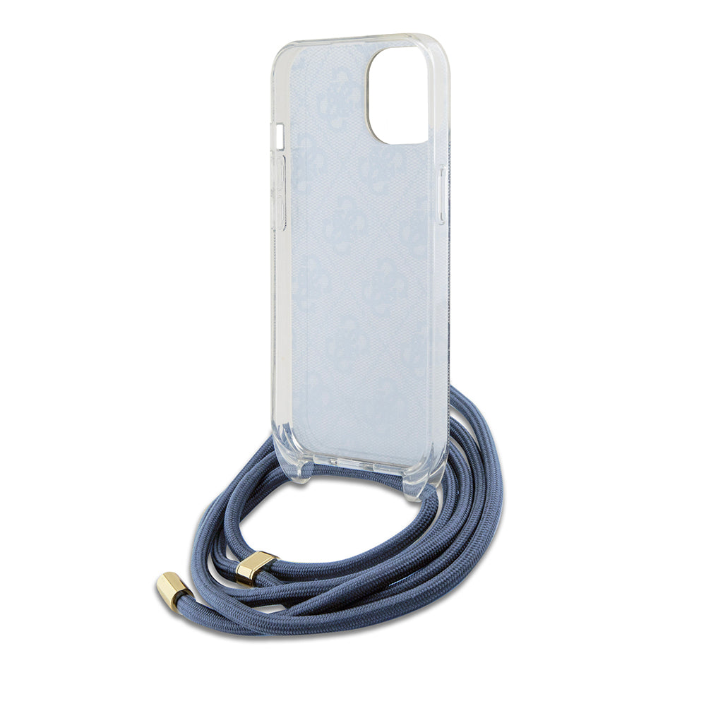 Funda para Apple iPhone 15, Guess, Crossbody Cord 4G Print, Azul