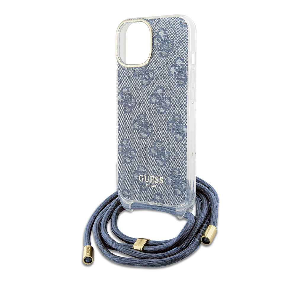 Funda para Apple iPhone 15, Guess, Crossbody Cord 4G Print, Azul
