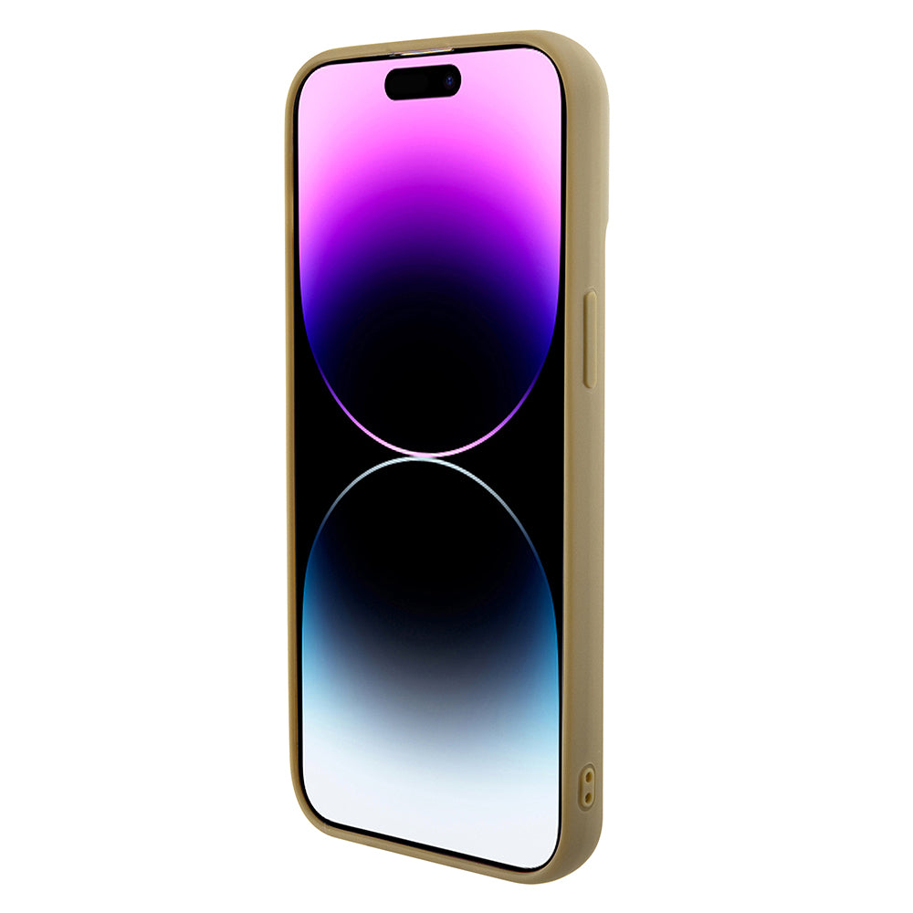 Funda para Apple iPhone 15, Guess, Disco Metal Script, Dorada