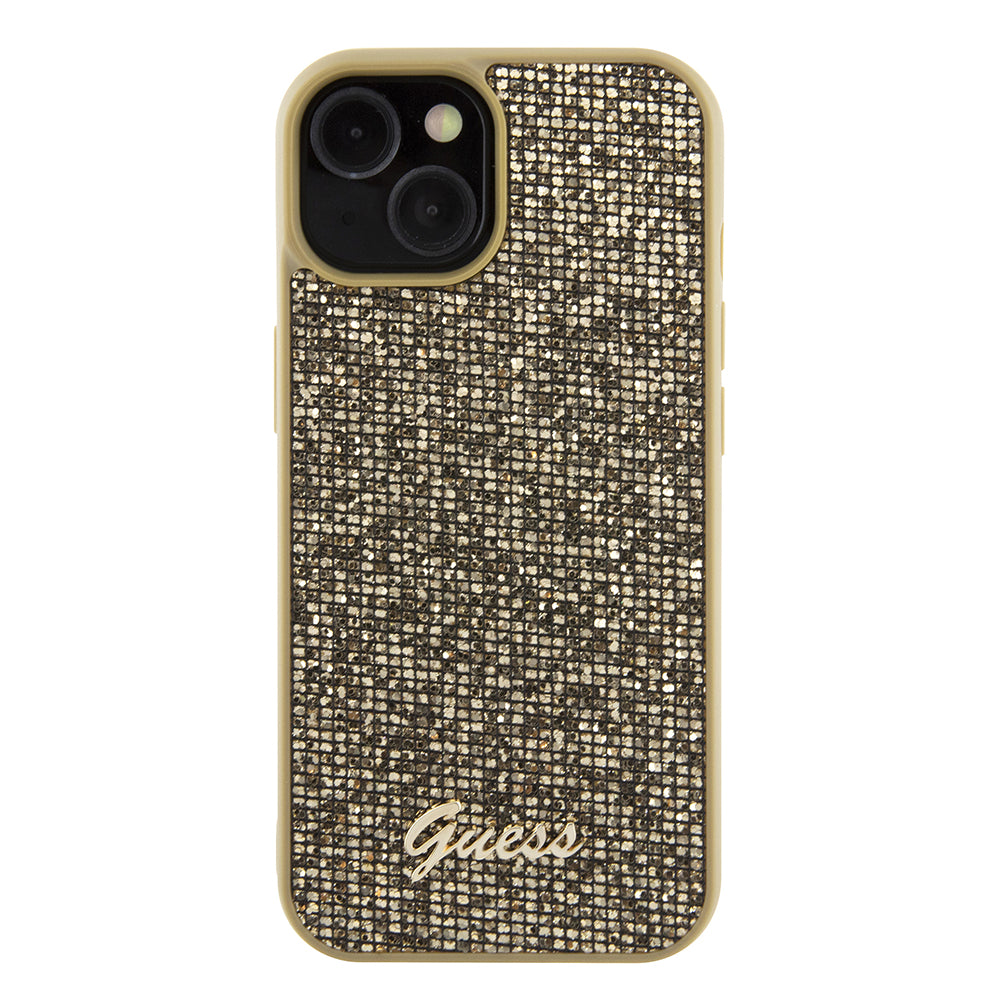 Funda para Apple iPhone 15, Guess, Disco Metal Script, Dorada