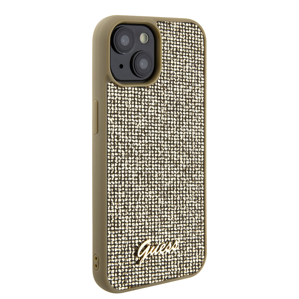 Funda para Apple iPhone 15, Guess, Disco Metal Script, Dorada
