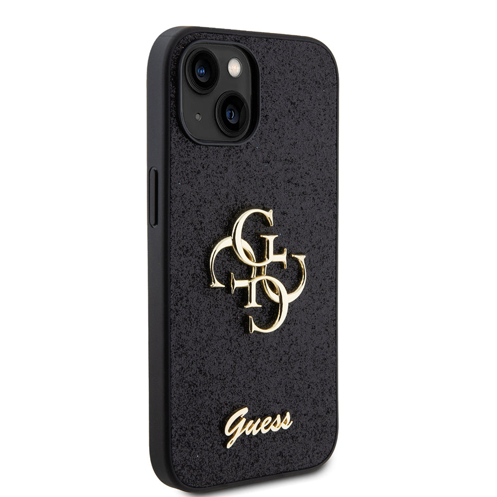 Funda para Apple iPhone 15, Guess, Glitter Big 4G Script, Negra