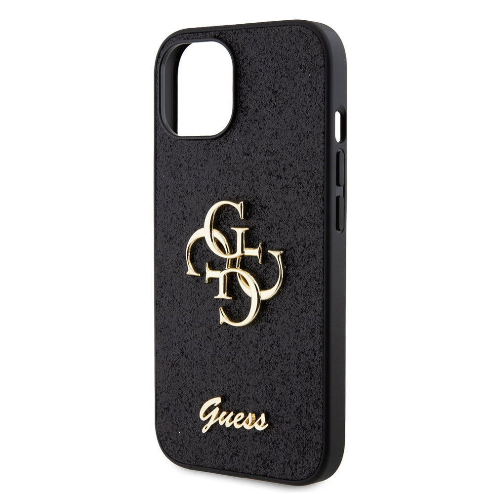 Funda para Apple iPhone 15, Guess, Glitter Big 4G Script, Negra