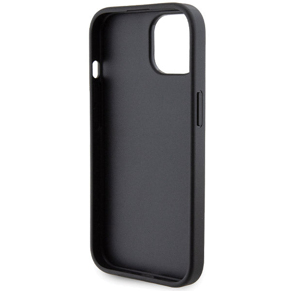 Funda para Apple iPhone 15, Guess, Grip Stand 4G Saffiano Strass, Negra