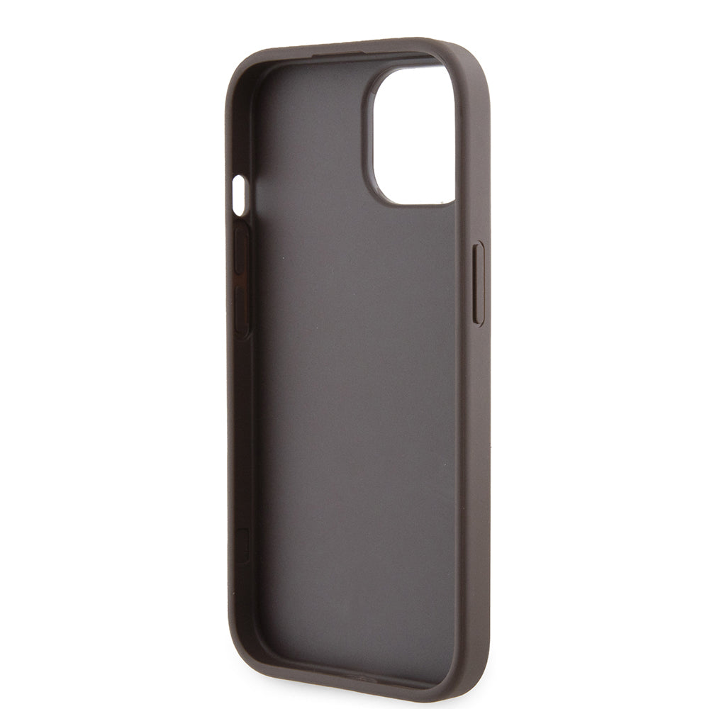 Funda para Apple iPhone 15, Guess, Grip Stand 4G Triangle Strass, Marrón