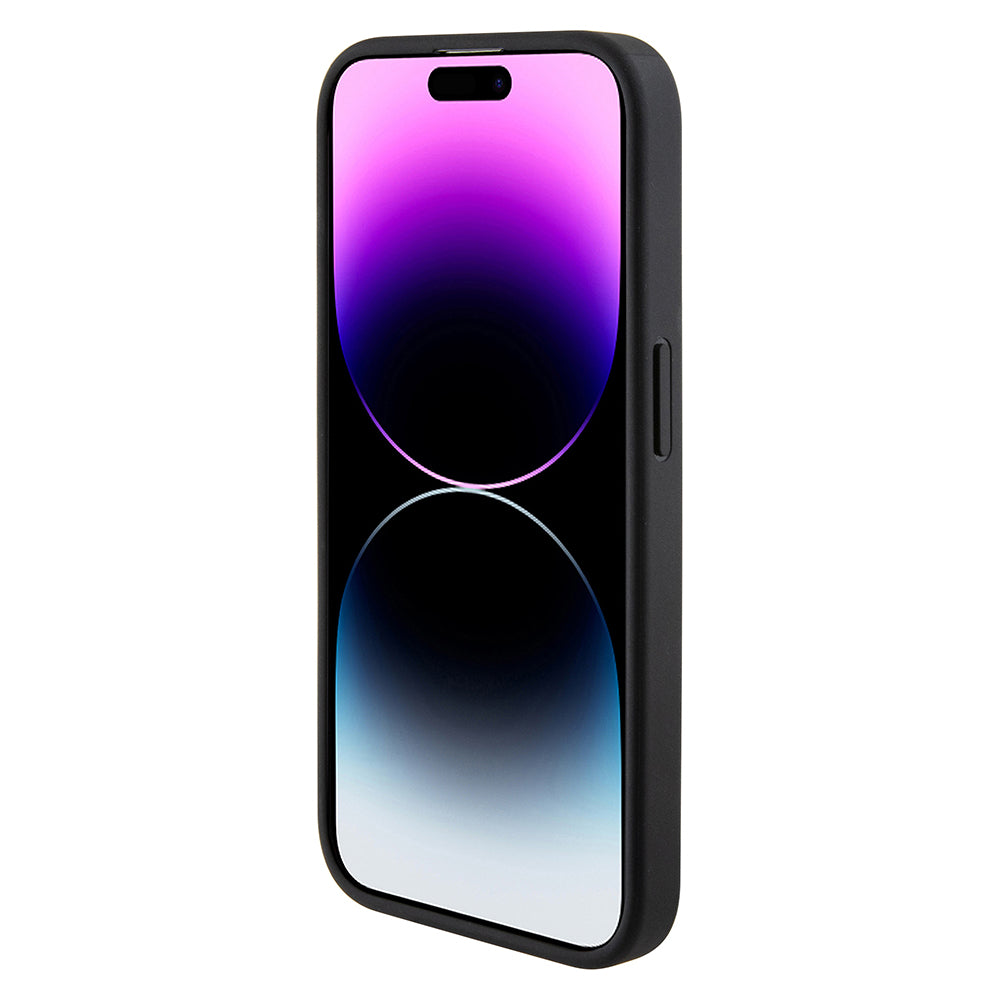 Funda para Apple iPhone 15, Guess, Grip Stand 4G Triangle Strass, Negra