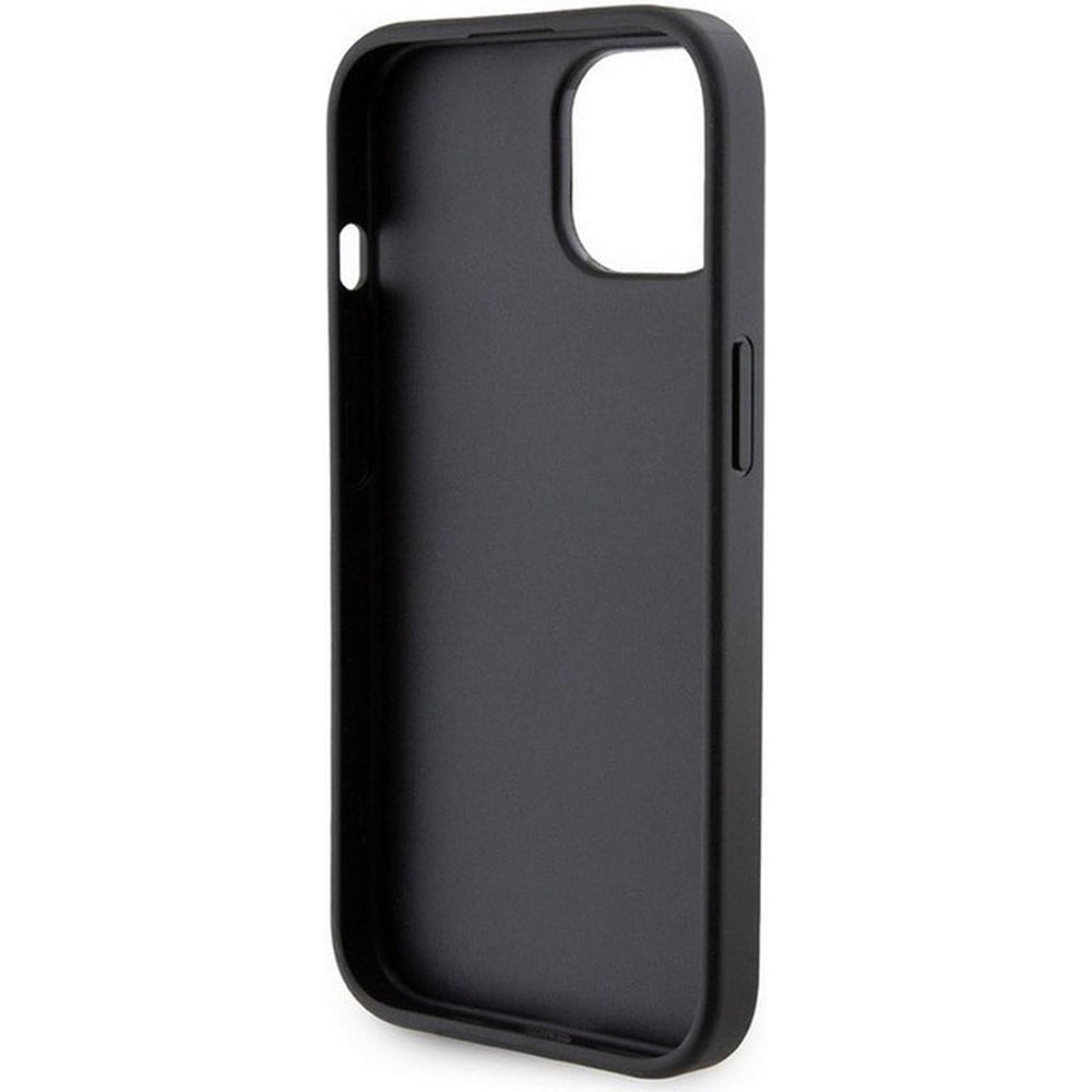 Funda para Apple iPhone 15, Guess, Grip Stand 4G Triangle Strass, Negra