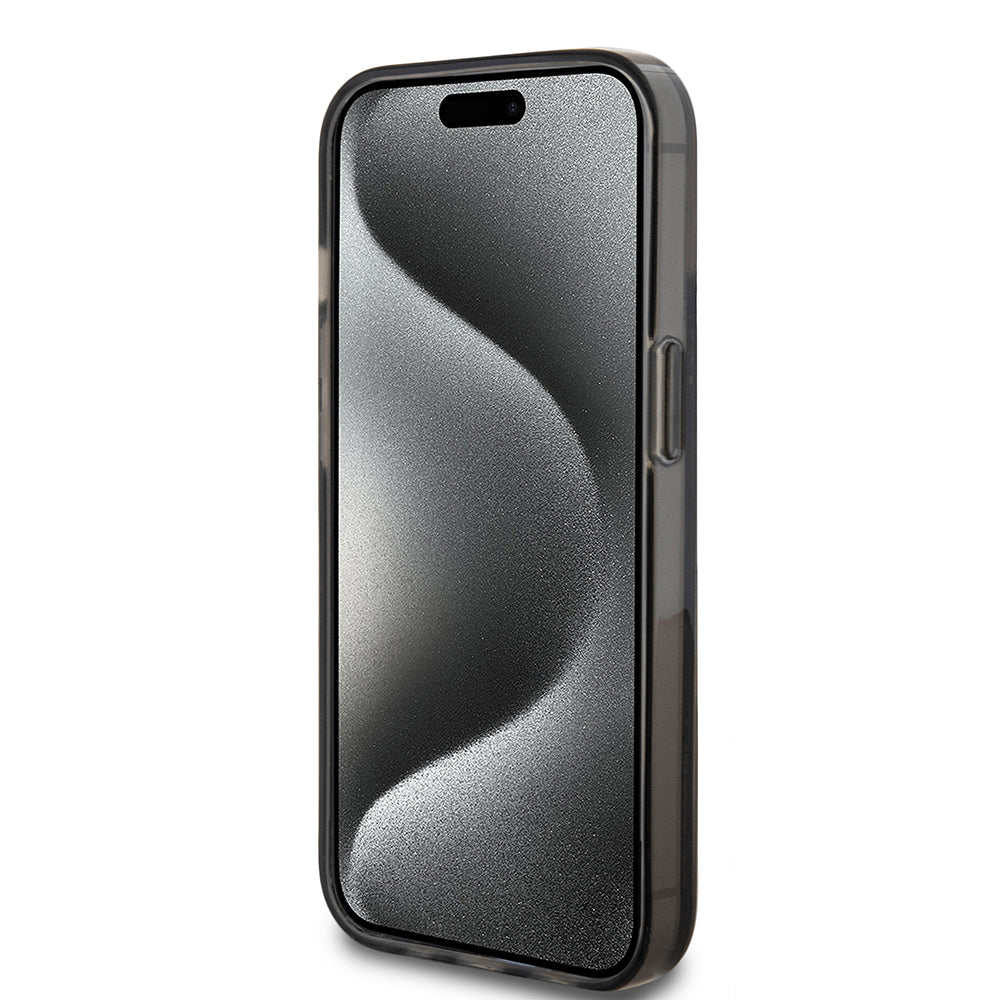 Funda para Apple iPhone 15, Guess, Liquid Glitter Gold Stripes, Negra