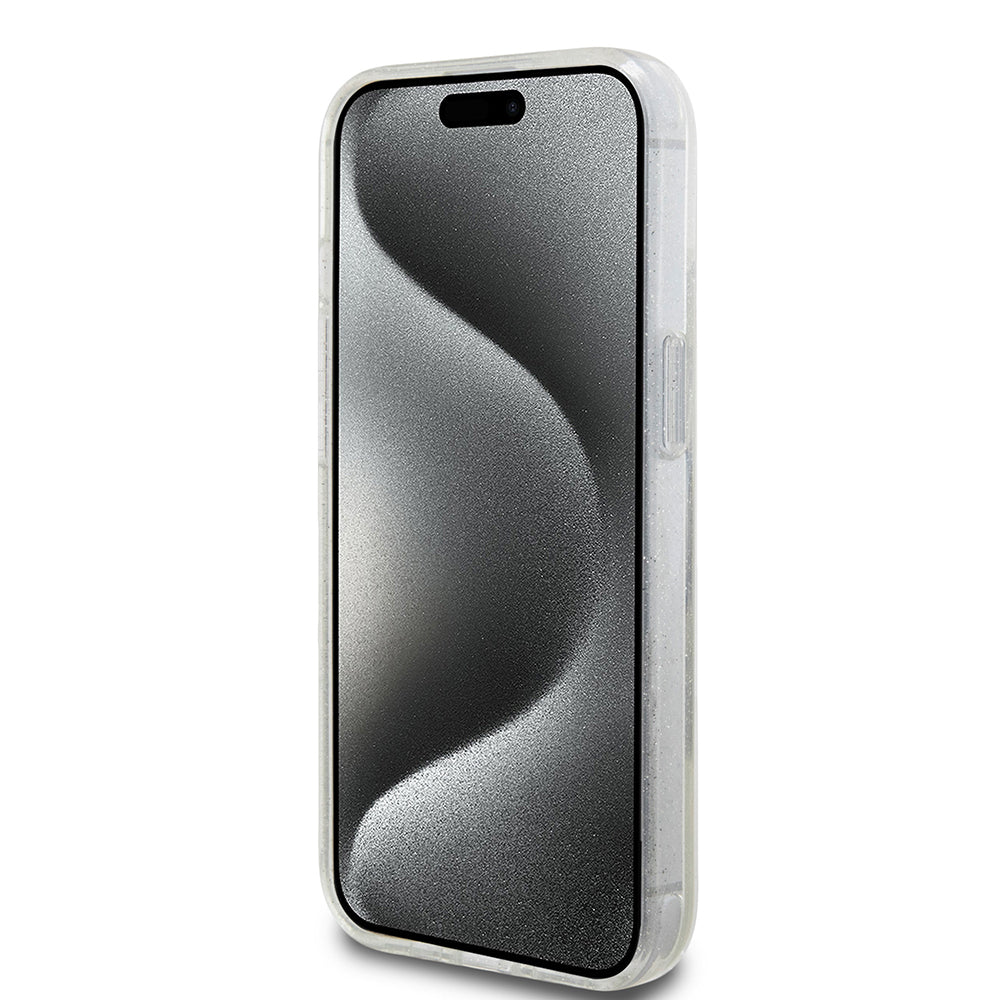 Funda para Apple iPhone 15, Guess, Liquid Glitter Gold Stripes, Transparente