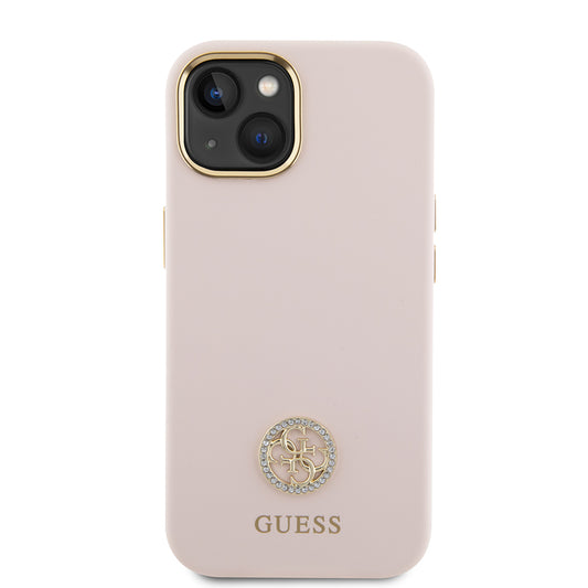 Funda para Apple iPhone 15, Guess, Logo Strass 4G, Rosa Claro